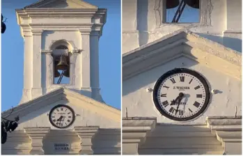 De acuerdo con la publicación, el video donde se aprecia el reloj detenido se grabó a las 6:05 p.m. del lunes 10 de agosto. FOTOS Cortesía El Marinillo. 