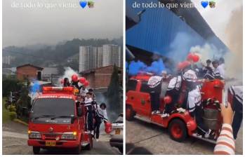 Así llegaron los estudiantes del grado once de un colegio en Sabaneta en su primer día de clases. FOTO Cortesía.