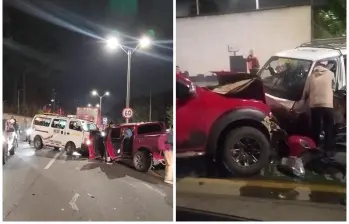 Así quedaron dos camionetas tras el fuerte choque de esta mañana en la Regional Oriental de Bello. FOTOS Denuncias Antioquia.