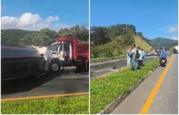 En la zona, producto del siniestro, se generó una alta congestión vehicular. Autoridades recomiendan a los conductores estar atentos a los canales oficiales. FOTOS Denuncias Antioquia. 