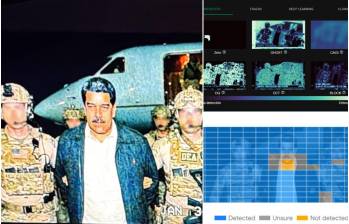 La imagen en la que se aprecia a Nicolás Maduro siendo conducido por militares estadounidenses fue generada con IA de Google. FOTO: Cortesía