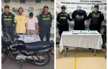 A la izquierda, los dos hombres capturados en San Javier, a la derecha, el sujeto detenido en Laureles. FOTO Cortesía Policía Metropolitana. 