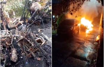 Así quedaron los vehículos que resultaron incinerados este martes. FOTOS: Cortesía Denuncias Antioquia