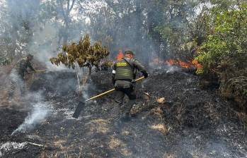 Pese a la cercanía con un sector residencial, el incendio no dejó personas heridas ni viviendas afectadas. FOTO Policía Antioquia. 