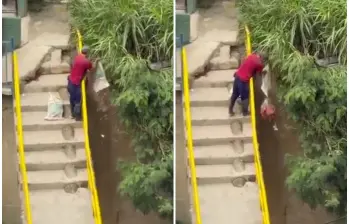 Así quedó captado uno de los ciudadanos que arrojó escombros a una quebrada en Medellín. Imagen tomada de redes sociales.