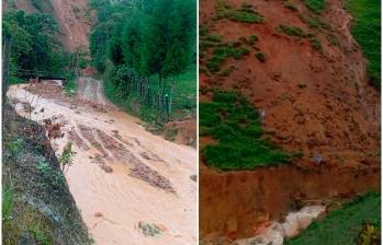 Aspecto de la quebrada La Valeria, en Caldas, afectada por derrumbes desde el pasado sábado 4 de enero. FOTO: Cortesía EPM