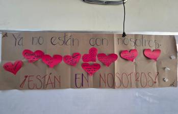 Una pancarta en una de las aulas del Liceo Antioqueño en el inicio de un nuevo año escolar. FOTO Cortesía Alcaldía de Bello. 