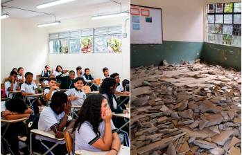 Aspecto de la escuela Fidel Antonio Saldarriaga, antes y después de la intervención. FOTO: Cortesía