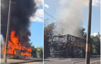El bus se incendió cuando se desplazaba en sentido Bogotá - Medellín. FOTO: Cortesía Denuncias Antioquia