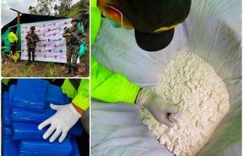 El laboratorio de droga del Clan del Golfo fue encontrado en inmediaciones de la vereda Chapa Alta, de Barbosa. FOTOS: Cortesía Cuarta Brigada Ejército