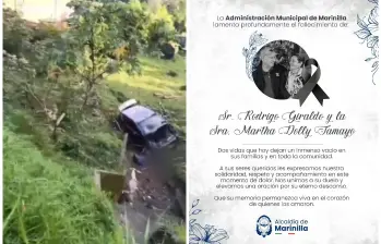 El accidente en el que fallecieron Rodrigo Giraldo y Marta Dolly Tamayo ocurrió en la autopista Medellín - Bogotá. FOTO: Cortesía