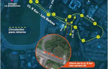 El cierre del retorno en Los Balsos con la Carrera 35 ya comenzó a regir desde el pasado martes 4 de noviembre. FOTO: Cortesía Alcaldía de Medellín