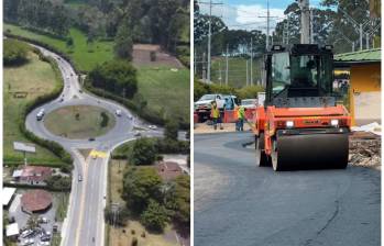 A la izquierda, la zona de intervención para la doble calzada. A la derecha, uno de los tramos que ya cuenta con capa asfáltica. FOTOS Alcaldía de La Ceja. 