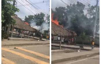 Producto de los desmanes, se ocasionó un incendio en un techo de un kiosko que está en inmediaciones de la hacienda. FOTO Cortesía.