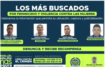 El cartel de los hombres más buscados por delitos de violencia de género en el Valle de Aburrá. FOTO Policía Metropolitana.