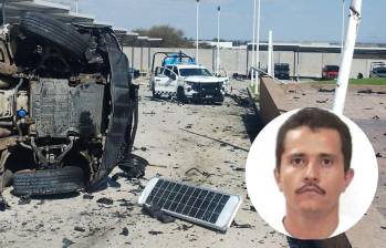 En el fondo, como foto principal, uno de los ataques a una base de la Guardia Nacional mexicana en Jalisco; en la miniatura de la esquina inferior derecha, el capo abatido Nemesio Oseguera. Imágenes tomadas de redes sociales. 