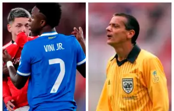 En la imagen aparece la acción por la que fue sancionado Prestianni y también Javier Castrilli en su época de árbitro activo. FOTOS UEFA E INSTAGRAM