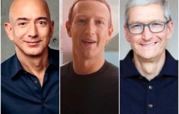 Jeff Bezos, de Amazon (izq.); Mark Zuckerberg, de Facebook (centro) y Tim Cook, de Apple (der.). FOTO: ARCHIVO