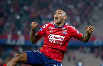 El delantero Brayan León Muñiz regresa a la titularidad con el Medellín. El primer gol que marcó con el cuadro rojo en 2023 fue contra Pereira, su exequipo. FOTO: Juan Antonio Sánchez