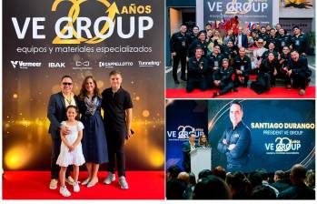 Santiago Durango y Catalina Saldarriaga, fundador y gerente de asuntos corporativos de VE GROUP con su familia y equipo de trabajo durante la celebración de los 20 años de la compañía. Fotos: Cortesía