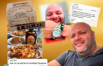 En una de las conversaciones, Miguel Quintero habría hecho alarde de una cuenta de $836.000 que pagó en Cartagena por una langosta y un whisky. También mostró otros lujos, como un reloj de alta gama. FOTOS: CORTESÍA