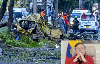Grupos armados ilegales han hecho atentados en zonas rurales y en ciudades, el de la foto ocurrió en Cali. FOTOS: AFP Y Presidencia.