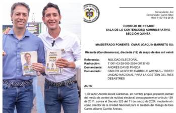 A la izquierda, Daniel Quintero y Andrés Pineda. A la derecha, inadmisión de la demanda en el Consejo de Estado. FOTO: Cortesía e imagen tomada de redes sociales