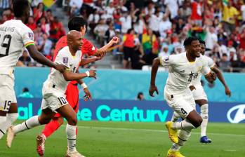 El africano Mohammed Salisu celebra su primer tanto en el duelo que Ghana vence 2-0 a Corea del Sur. FOTO EFE