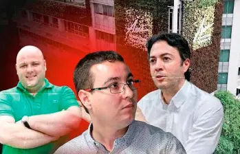 Miguel Quintero (izq.), el hermano del exalcalde de Medellín Daniel Quintero (der.), habría tenido un papel en el entramado de corrupción del AMVA durante la gerencia de Juan David Palacio (centro). FOTO. EL COLOMBIANO 
