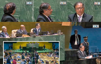 El mandatario tuvo que esperar por minuto y medio para ser escuchado. Algunos resolvieron dejar el auditorio tras la intervención del presidente de Estados Unidos, Joe Biden. FOTOS CAPTURA VIDEO CORTESÍA ONU