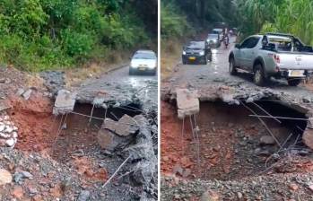 La vía en la cual el rayo detonó el explosivo quedó averiada, en la vereda El Amparo de Suárez, Cauca, con un paso a un carril en mal estado. IMÁGENES TOMADAS DE VIDEO.