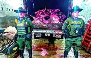 En un operativo realizado en el municipio de Donmatías, Norte antioqueño, las autoridades incautaron 9.000 kilos de carne en malas condiciones. FOTO Cortesía Policía Antioquia.