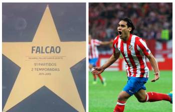 Ya la estrella de Falcao está en el Paseo de las Leyendas del Atlético de Madrid, un reconocimiento que le otorgaron los hinchas. FOTOs getty