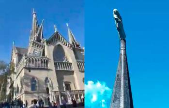 La Catedral de Manizales sufrió el colapso de una de sus torres y daños estructurales tras el terremoto que afectó al Eje Cafetero. FOTO TOMADAS DE X.
