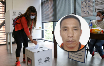 Atrás, imagen de elecciones en Perú. Adelante, imagen de la hoja de vida de Hitler Mussolini Simeon Flores. Foto: Colprensa y cortesía.