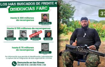 A la izquierda, el cartel de los más buscados del Frente 4 de las disidencias de las Farc. A la derecha, David Castiblanco alias “Brayan Ross”. Fotos: tomada de redes de Abelardo de la Espriella y Andrés Julián Rendón.