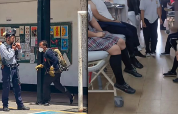 Los organismos de emergencia evacuaron la institución y hallaron una botella de gas pimienta que, al parecer, habría sido manipulada por un estudiante. Esto habría desencadenado la emergencia. Fotos: tomadas de redes sociales Comunidad de San Vicente de Ferrer.
