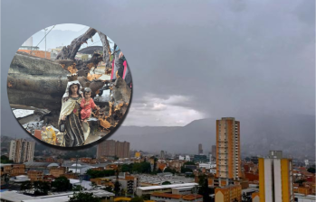 Imagen ilustrativa de las lluvias en Medellín atrás. Adelante, foto de un árbol caído. Foto: Juan Antonio Sánchez Ocampo y cortesía.