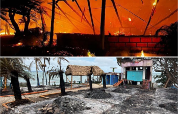 Arriba, imagen del incendio. Abajo, como quedó Punta Palmera. Fotos: cortesía.