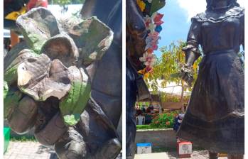 A la escultura le arrancaron las flores ornamentales. Foto: Cortesía comunidad de Santa Elena. FOTO Cortesía