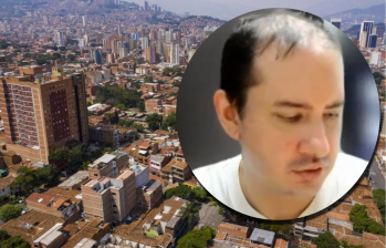 Adelante, imagen de Juan David Cruz Larrarte, acusado de estafa inmobiliaria en masa. Atrás, panorámica del Valle de Aburrá. Fotos: EL COLOMBIANO y cortesía.