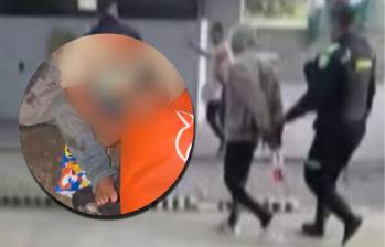 Adelante, imagen del bebé. Atrás, el hombre capturado por la policía. Fotos: capturas de video.