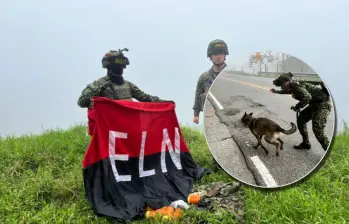 En la Troncal de Occidente encontraron explosivos, armamento, cables y una bandera alusiva al ELN. Fotos: cortesía Ejército nacional.