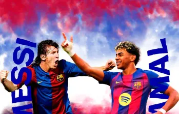 En la foto se ve a Lionel Messi cuando tenía 19 años y marcó su primer triplete, en un partido contra el Real Madrid. Lamine Yamal, por su parte, suma 18 tantos y 14 asistencias esta temporada con el Barcelona de España. FOTO GETTY