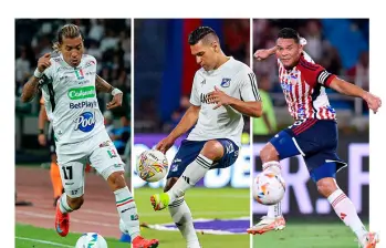 Dayro Moreno, Radamel Falcao García y Carlos Bacca, los tres que lideran el podio de artilleros colombianos, siguen vigentes con Once Caldas, Millonarios y Junior, respectivamente. FOTOs Camilo Suárez y Manuel Saldarriaga. 