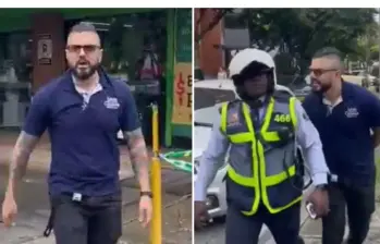  Un agente de tránsito sufrió un ataque racista en el sector de El Peñón, en Cali. FOTO: Captura de video