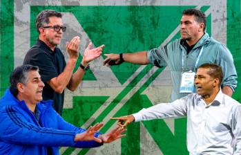 Juan Carlos Osorio, Luis Fernando Suárez, Santiago Escobar y Alexis García, técnicos con pasado en Nacional. FOTOS: JUAN ANTONIO SÁNCHEZ Y GETTY