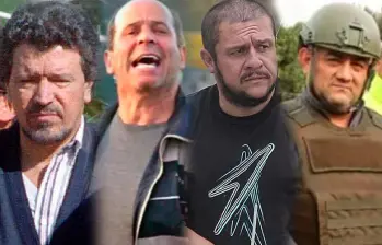 De izquierda a derecha: Miguel Rodríguez Orejuela (“el Señor”), Juvenal Palmera Pineda (“Simón Trinidad”), Diego León Montoya Sánchez (“don Diego”) y Dairo Úsuga David (“Otoniel”). FOTOS ARCHIVO