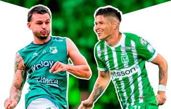 En la imagen aparecen Nicolás Benedetti, del Cali, y Jorman Campuzano, de Nacional. FOTOS @DeportivoCaliCP y Juan Antonio Sánchez 