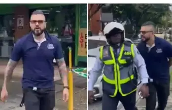 Tras las agresiones verbales, el agente de tránsito José Félix Angulo fue acompañado en su proceso psicosocial y penal contra el hombre que lo insultó con comentarios racistas en Cali. FOTO: Captura de video